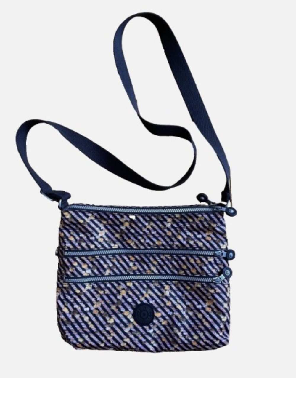 Kipling Shoulder Crossbody Bag Gray Logo Nylon Durable Front Pockets Patterned